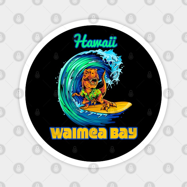 Waimea Bay Hawaii dinosaur surfing Magnet by LiquidLine